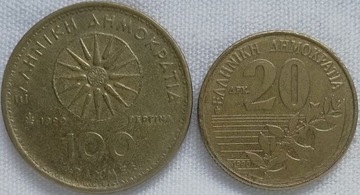 Grecja 20 i 100 drachmes 1990, KM#154 i KM#159