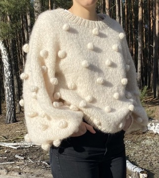 Sweter z bąbelkami z alpaki z jedwabiem