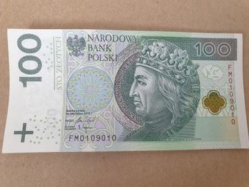 Banknot 100 zł NUMER RADAROWY Seria FM