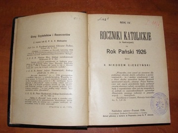 CIESZYŃSKI -ROCZNIKI KATOLICKIE NA ROK PAŃSKI 1926