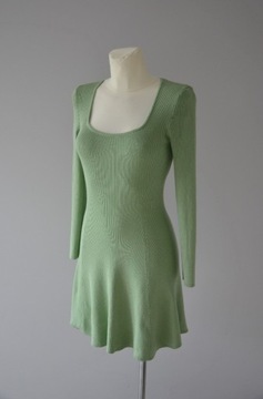 Zara zielona dzianinowa długi rękaw sukienka 36 S