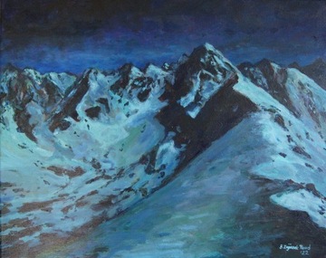Pejzaż tatrzański, obraz Tatry nocą, pejzaż górski