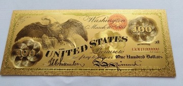 Banknot pozłacany 24k  100 dolarów USA 1863 rok