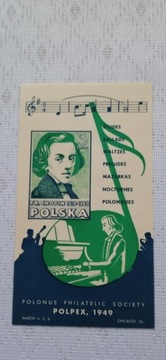 14,5 x 8cm -POLONUS PHILATELIC SOCIETY-CHOPIN 1949