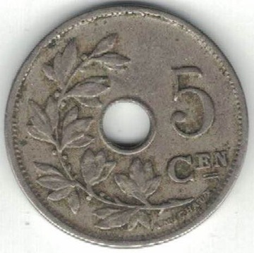 Belgia 5 centymów centimes 1920 E 19 mm nr 2