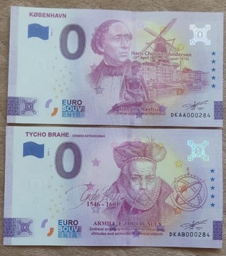 2 szt 0 Euro Kopenhaga Tycho Brahe Dania niski nr