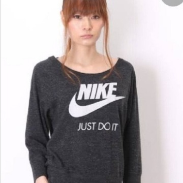 NIKE Bluza nietoperz z logo longsleeve DEKOLT ŁÓDKA szary melanż XS 