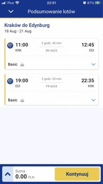 Odsprzedam bilet Ryanair KrakówEdynburg<->18-21.08