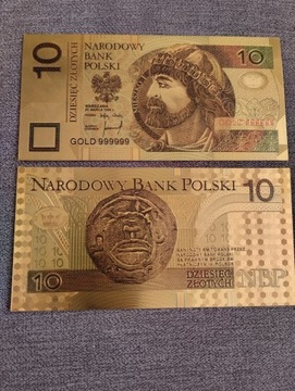 banknot pozłacany 10 złotych