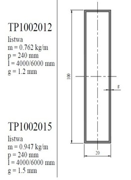 Profil aluminiowy 100x20x1,2  - 10cm