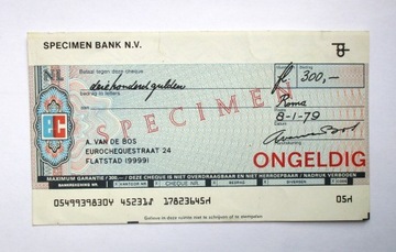SPECIMEN - czek na 300 guldenów 1979 r.