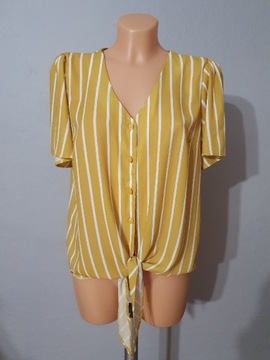Damska żółta bluzka zapinana na guziki w paski