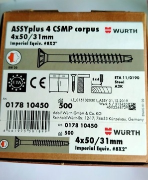 Wkręty Wurth ASSY plus CSMP corpus 4x50/ 31mm