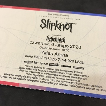 Bilet Slipknot 06.02.2020 Łódź 