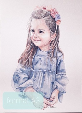 Portret dziecka ręcznie malowany akwarela zamów A3