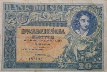 Stary banknot Polska 20 zł 1931 rok Rzeczpospolita 