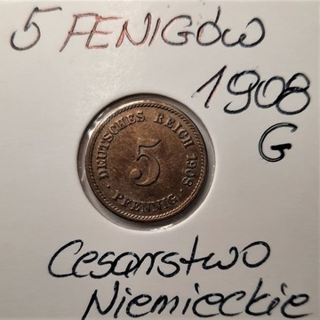 5 fenigów 1908 G  Cesarstwo Niemieckie