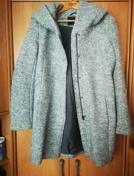 Szary płaszcz z kapturem Only r. XL  wełna