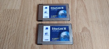 Zestaw dwóch zabytkowych kart sieciowych PCMCIA 3Com Etherlink III