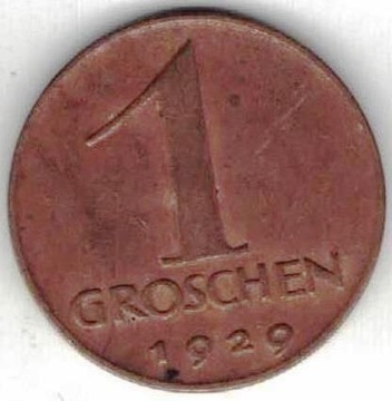 Austria 1 grosz groschen 1929 17 mm brąz nr 2