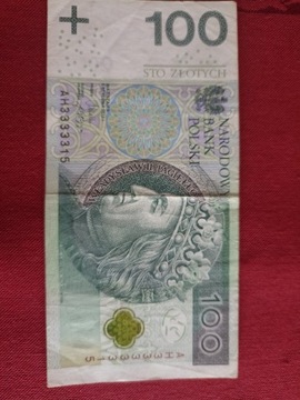 Banknot 100 zł z  33333