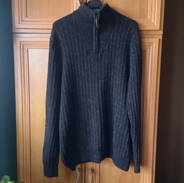 czarno szary męski sweter L 93% bawełna gruby 