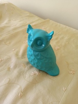 Sowa niebieska figurka ceramiczna
