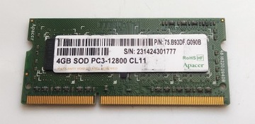 Pamięć RAM APACER 4GB DDR3 12800 CL11 SODIMM 