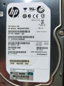HP Dysk SAS 3TB HDD 6G 7.2K LFF