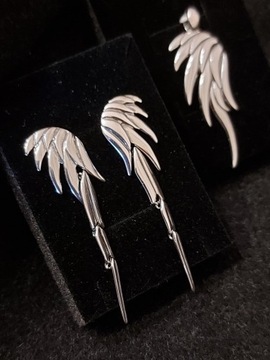 Komplet biżuterii skrzydła kolczyki wisior srebro 