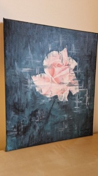 Obraz olejny różowa róża 30x25