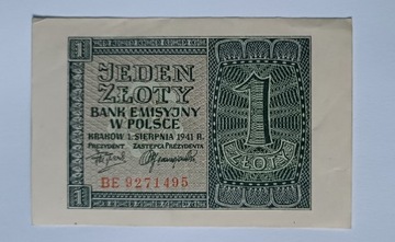 Banknot 1 złoty 1941 st.1-