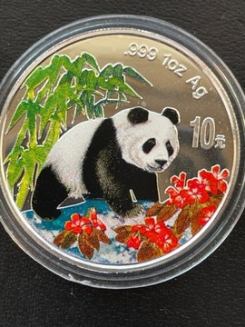 Chiny panda 1997 1 uncja  srebro kolor