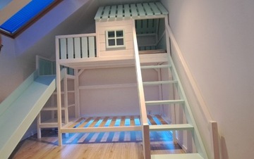Łóżko piętrowe drewniane domek dla dzieci RATY 