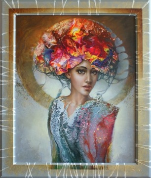 K. Paleta  "Solaris" w ramie 61 x 71 cm. Pouring