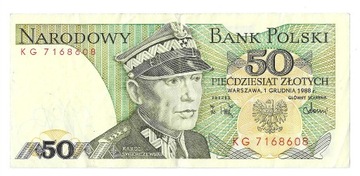 POLSKA PRL banknot 50 zł 1988 resia KG stan 3