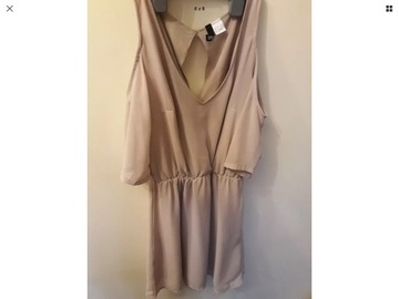 Sukienka mini H&M nude beżowa odkryte ramiona XS 3