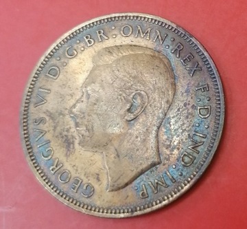 Anglia Jerzy VI One Penny 1938 brąz