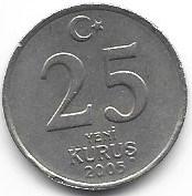 Turcja 25 kurus 2005
