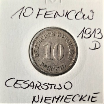 10 fenigów 1913 D Cesarstwo Niemieckie