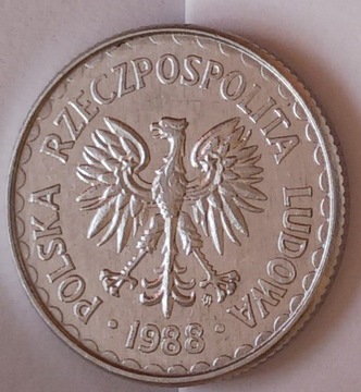 1 zł złoty 1988 r. płaska data 