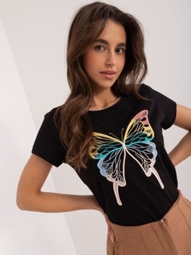 T-shirt damski Basic motyl Black nowość uni
