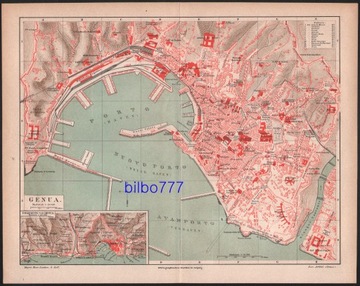 GENUA stary plan miasta z 1888 roku