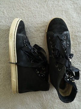 Czarne grafitowe skórzane buty sportowe sneakersy UGG 37