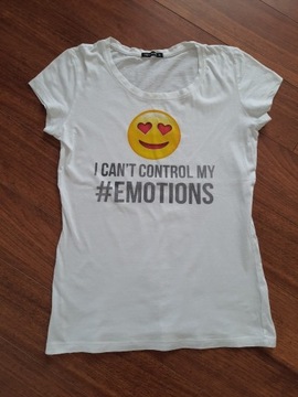 t-shirt bluzka koszulka terranova XL biała emoji