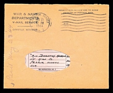 USA 1944 Oryginalny list V-Mail