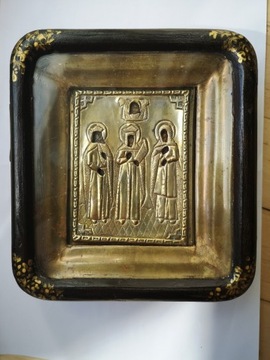 Stara ikona podróżna 3 Świętych. 
