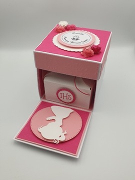 Exploding box prezent Komunia dziewczynki różowy