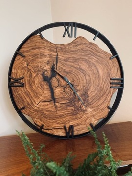 Zegar drewno oliwka żywica epoksydowa 50 cm loft
