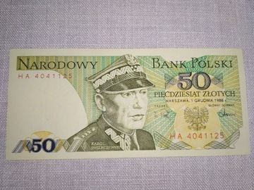 Banknot 50 zł z PRL z 1988 roku seria HA4041125